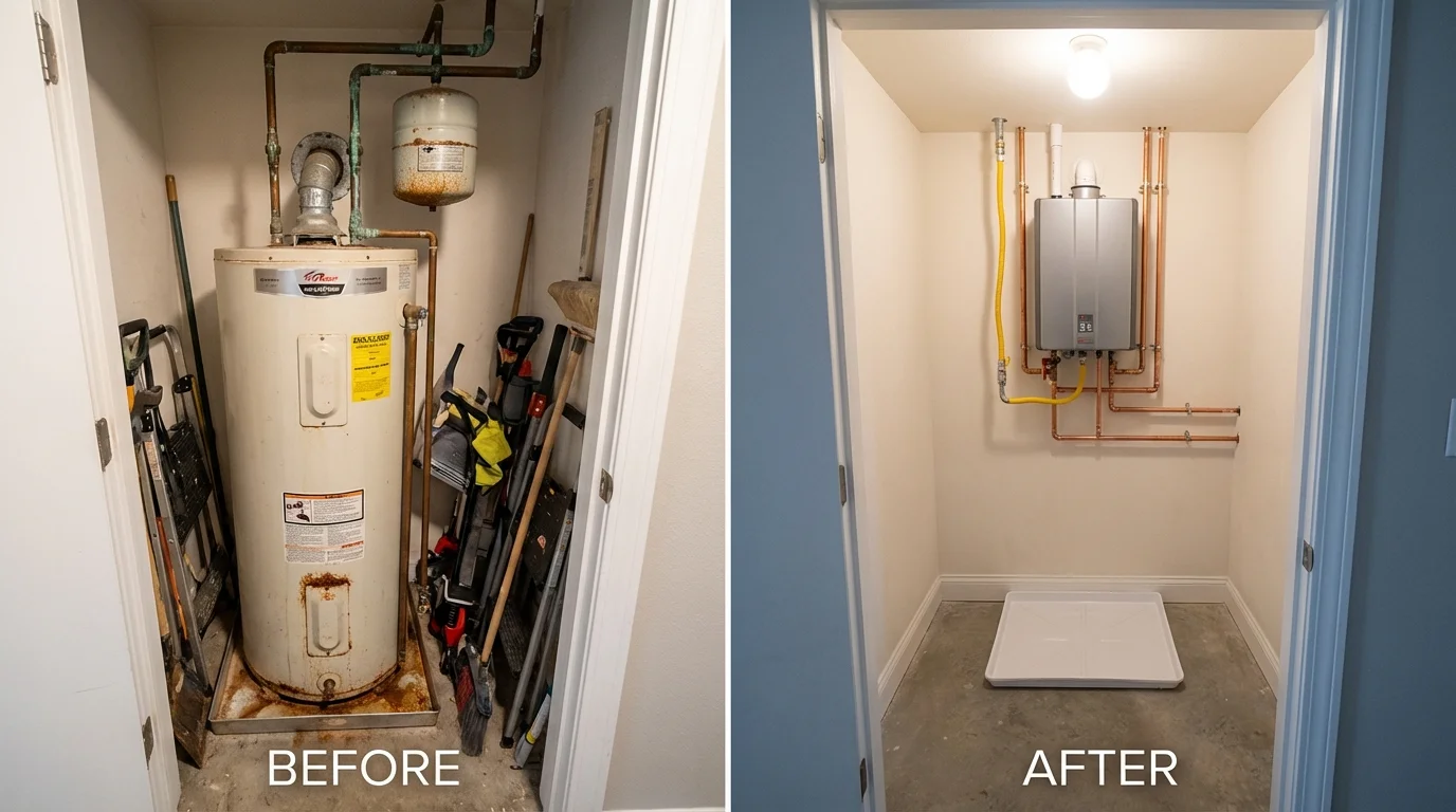 Tank water heater versus wall-mounted tankless unit comparison for Corcoran, CA homeowners