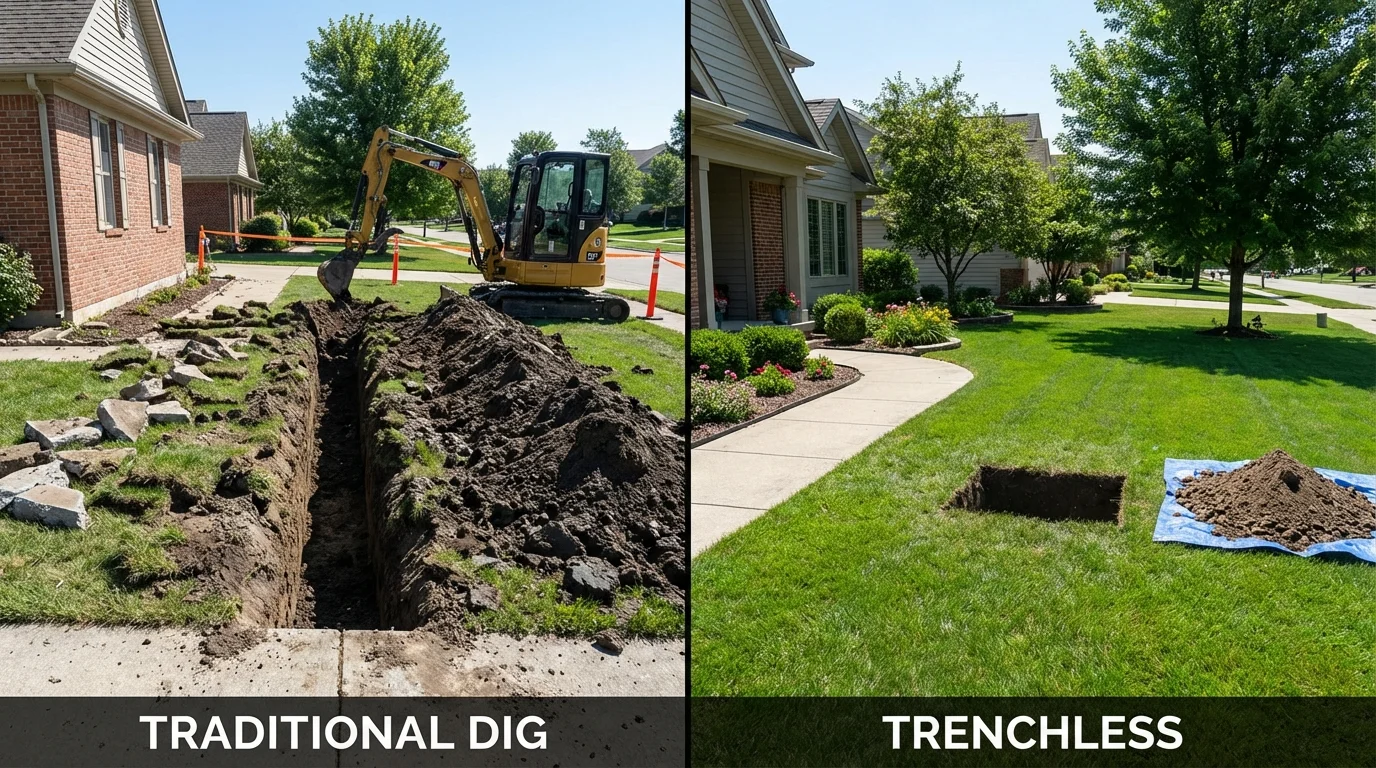 Trenchless sewer repair with minimal yard damage versus traditional excavation in Corcoran, CA